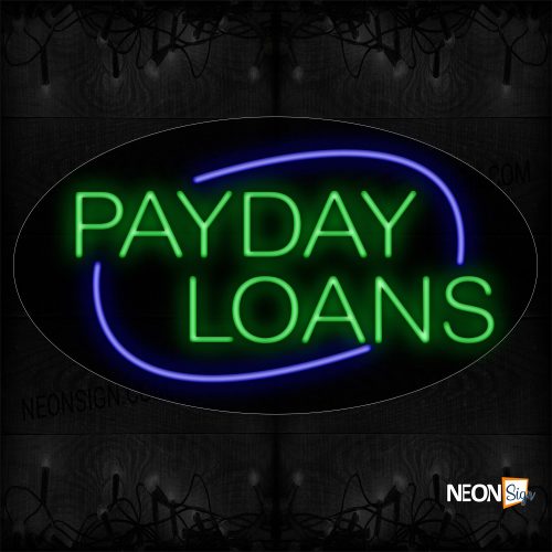 Image of 14061 Payday Loans With Blue Arc Border Neon Sign_17x30 Contoured Black Backing