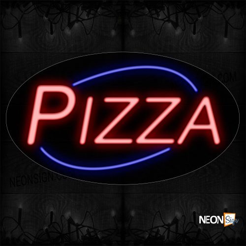 Image of 14068 Pizza In Red With Blue Arc Border Neon Sign_17x30 Contoured Black Backing