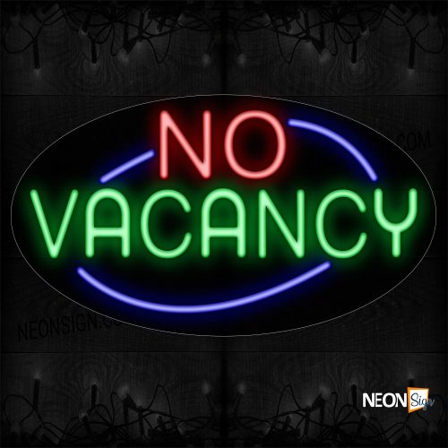 Image of 14084 No Vacancy With Blue Arc Border Neon Sign_17x30 Contoured Black Backing