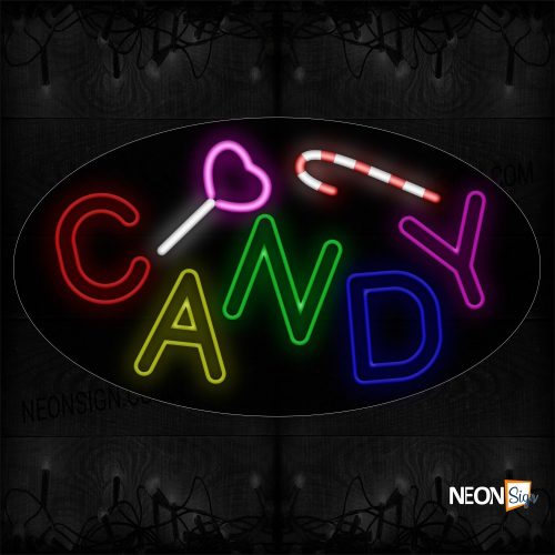 Image of 14092 Colorful Candy Contoured black backing Neon Sign_17x30 Contoured Black Backing