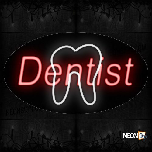Image of 14099 Dentist With Tooth Sign Neon Sign_17x30 Contoured Black Backing