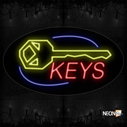 Image of 14111 Keys With Key Logo & Arc Border Neon Sign_17x30 Contoured Black Backing