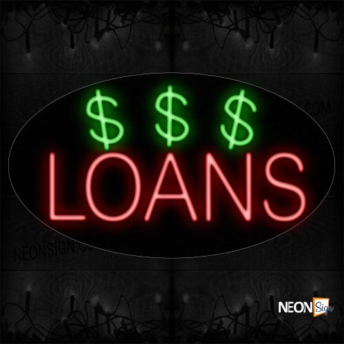 Image of 14112 Loans With Dollar Sign Logo Neon Sign_17x30 Contoured Black Backing