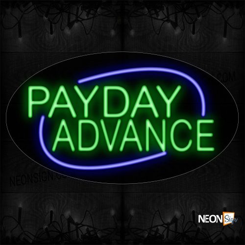 Image of 14118 Payday Advance With Blue Oval Border Neon Sign_17x30 Contoured Black Backing