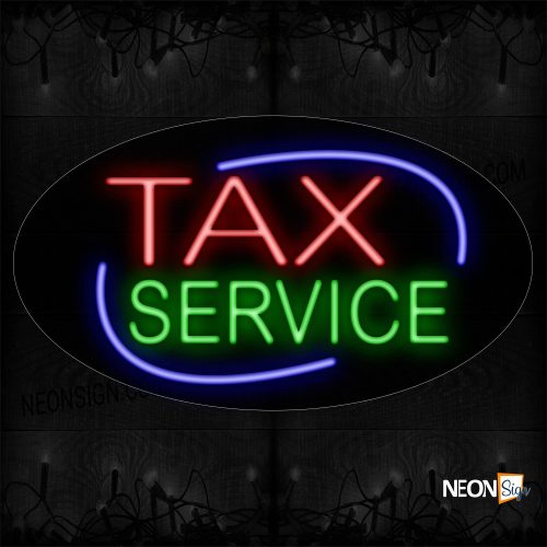 Image of 14129 Tax Service With Blue Arc Border Neon Sign_17x30 Contoured Black Backing
