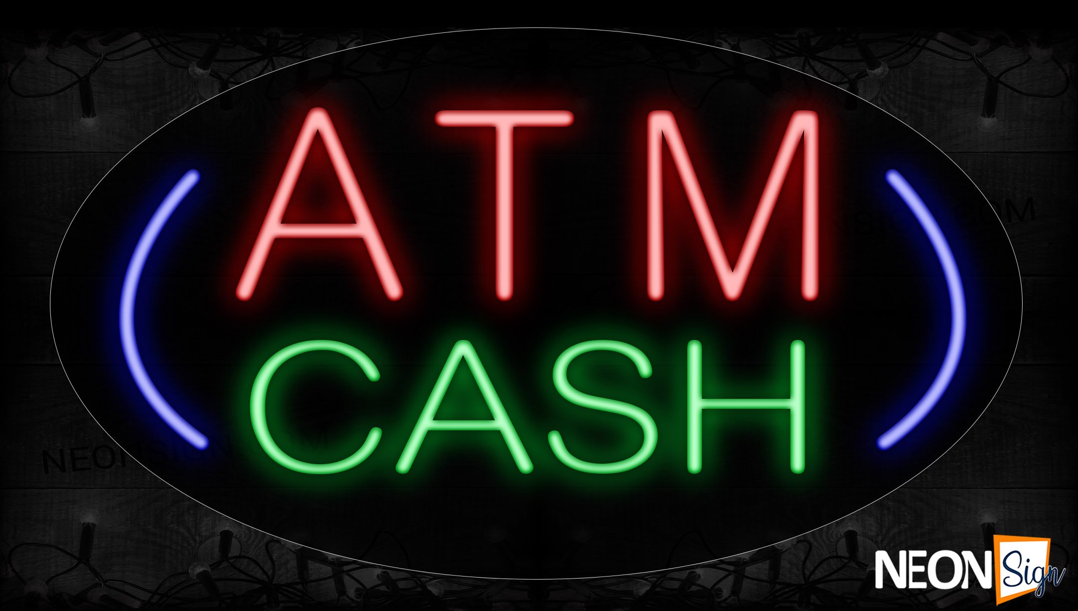 Image of 14141 Atm Cash With Curve Line Neon Signs_17x30 Contoured Black Backing
