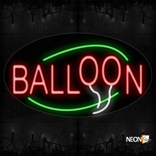 Image of 14148 Balloon With Green Arc Border Neon Sign_17x30 Contoured Black Backing