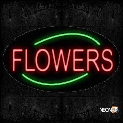 Image of 14206Flowers All Caps And Green Ellipse Traditional Neon_17x30 Contoured Black Backing