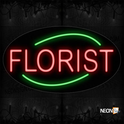 Image of 14207 Florist With Green Arc Border Neon Sign_17x30 Contoured Black Backing