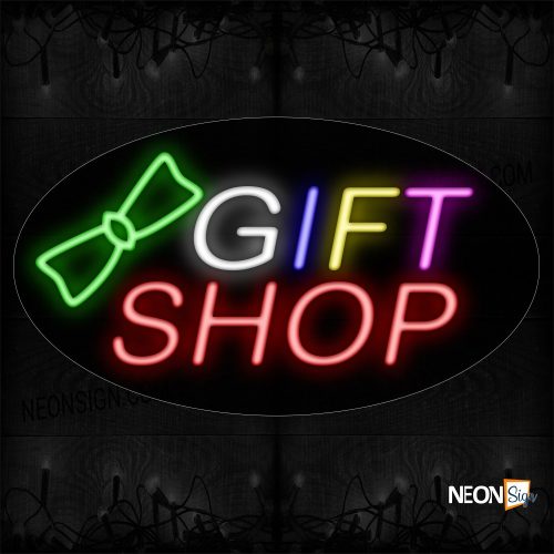 Image of 14211 Gift Shop With Contoured black backing Ribbon Neon Sign_17x30 Contoured Black Backing