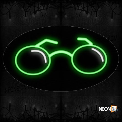 Image of 14213 Eyeglass In Green Logo Neon Sign_17x30 Contoured Black Backing