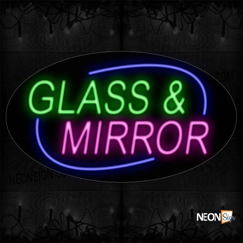 Image of 14216 Glass And Mirrors With Blue Ellipse Traditional Neon_17x30 Contoured Black Backing