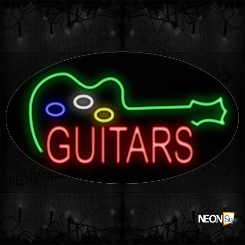 Image of 14217 Guitars with Logo Neon Sign_17x30 Countoured Black Backing