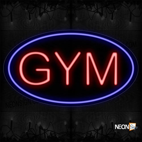 Image of 14220 Gym In Red With Blue Oval Border Neon Sign_17x30 Contoured Black Backing