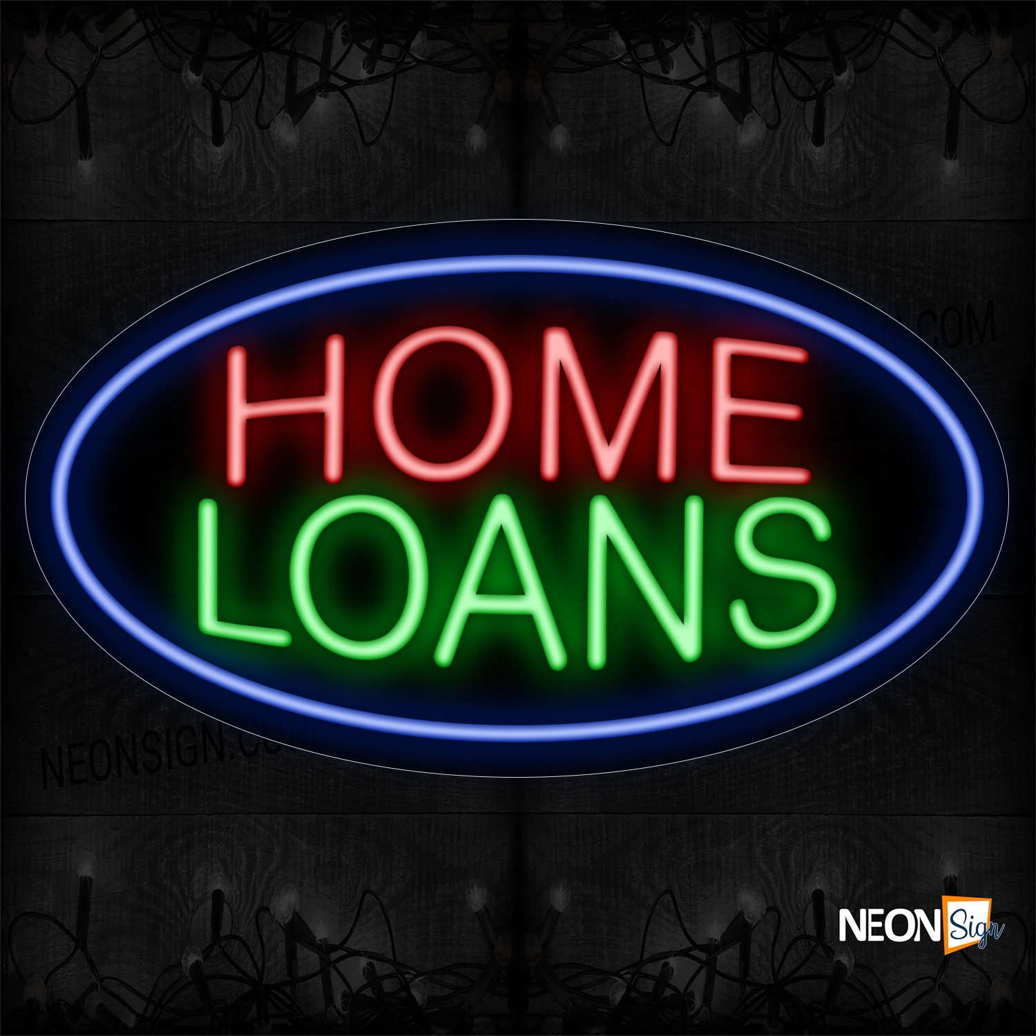 Image of 14223 Home Loans With Blue Oval Border Neon Sign_17x30 Contoured Black Backing