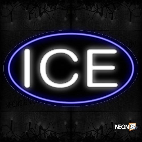 Image of 14225 Ice In White With Blue Oval Border Neon Sign_17x30 Contoured Black Backing