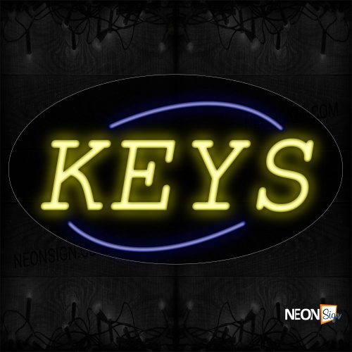 Image of 14234 Keys In Yellow With Blue Arc Border Neon Sign_17x30 Contoured Black Backing