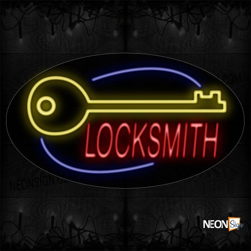 Image of 14240 Locksmith With Key And Curve Line Neon Sign_17x30 Contoured Black Backing