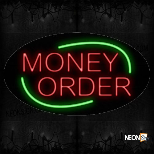 Image of 14249 Money Order With Arc Border Neon Sign_17x30 Contoured Black Backing