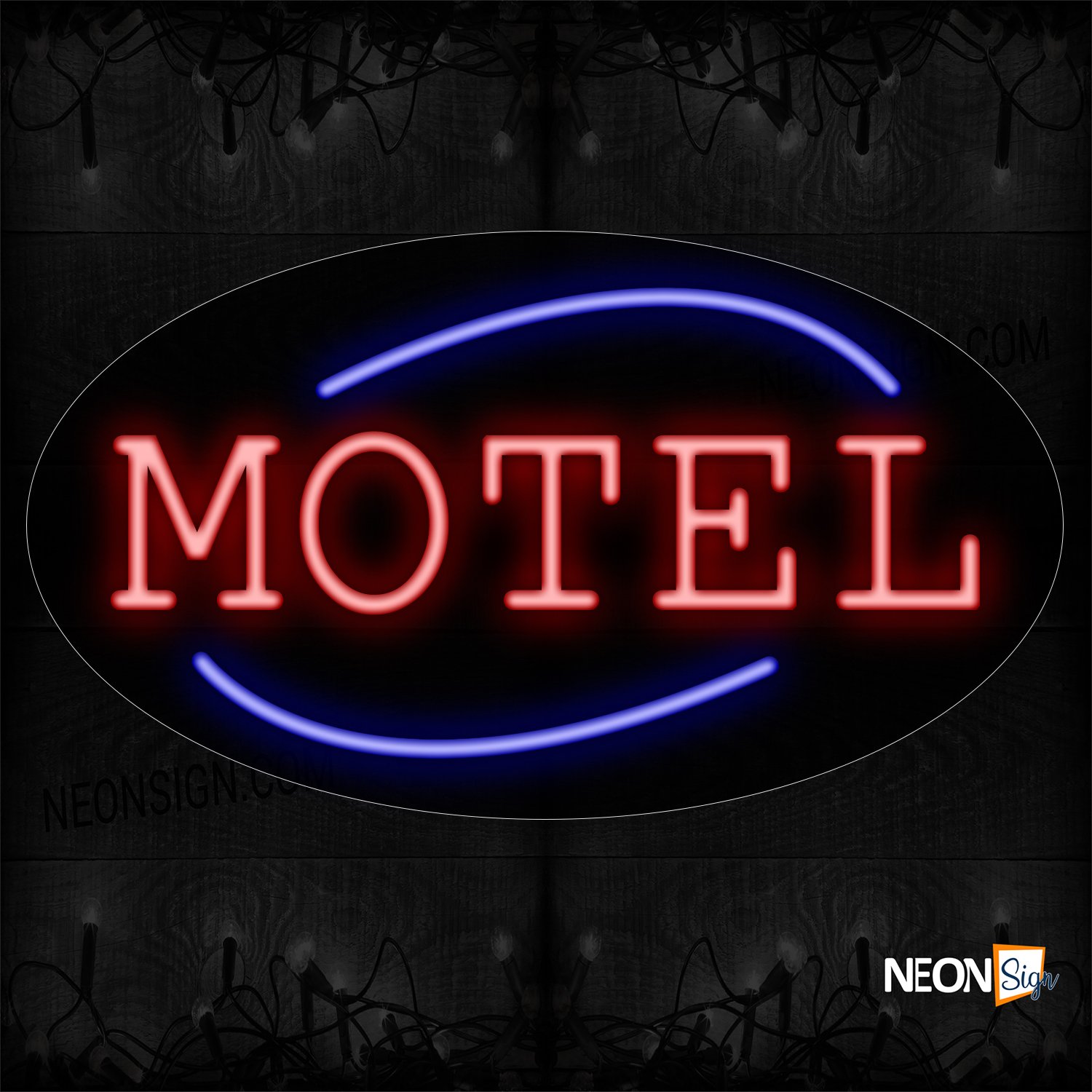 Image of 14251 Motel In Red With Blue Arc Border Neon Sign_17x30 Contoured Black Backing