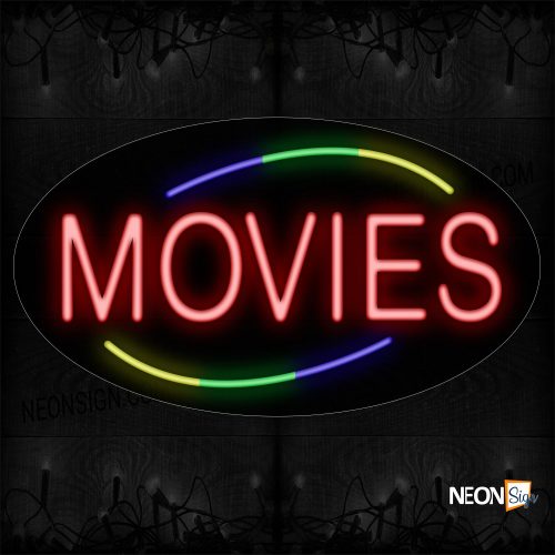 Image of 14252 Movies With Circle Border Neon Sign_17x30 Contoured Black Backing