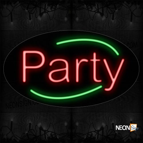 Image of 14265 Party In Red With Green Arc Border Neon Sign_17x30 Contoured Black Backing