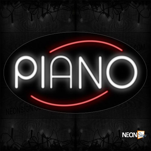 Image of 14272 Piano In Red Arc Border Neon Sign_17x30 Countoured Black Backing