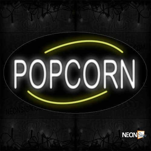 Image of 14280 Popcorn With Circle Border Neon Sign_17x30 Contoured Black Backing