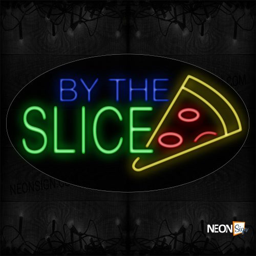 Image of 14295-2 By The Slice With Pizza Logo Neon Sign_17x30 Black Backing