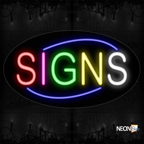 Image of 14295 Colorful Signs With Blue Arc Border Neon Sign_17x30 Contoured Black Backing