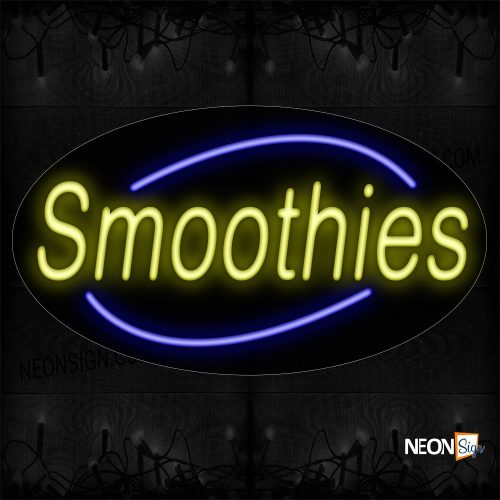 Image of 14297 Smoothies In Yellow With Blue Arc Border Neon Sign_17x30 Contoured Black Backing