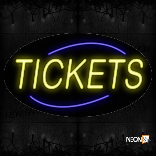 Image of 14308 Tickets With Blue Arc Border Neon Sign_17x30 Contoured Black Backing