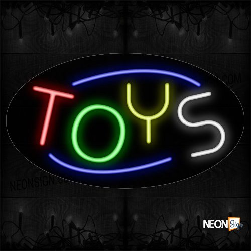 Image of 14310 Colorful Toys With Circle Border Neon Sign_17x30 Contoured Black Backing
