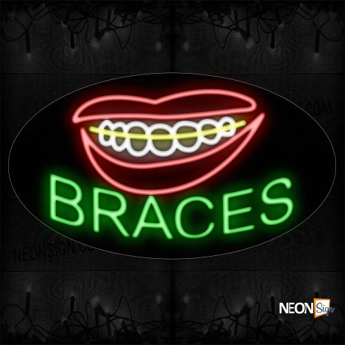 Image of 14328 Braces With Smile Logo Neon Sign_17x30 Black Backing