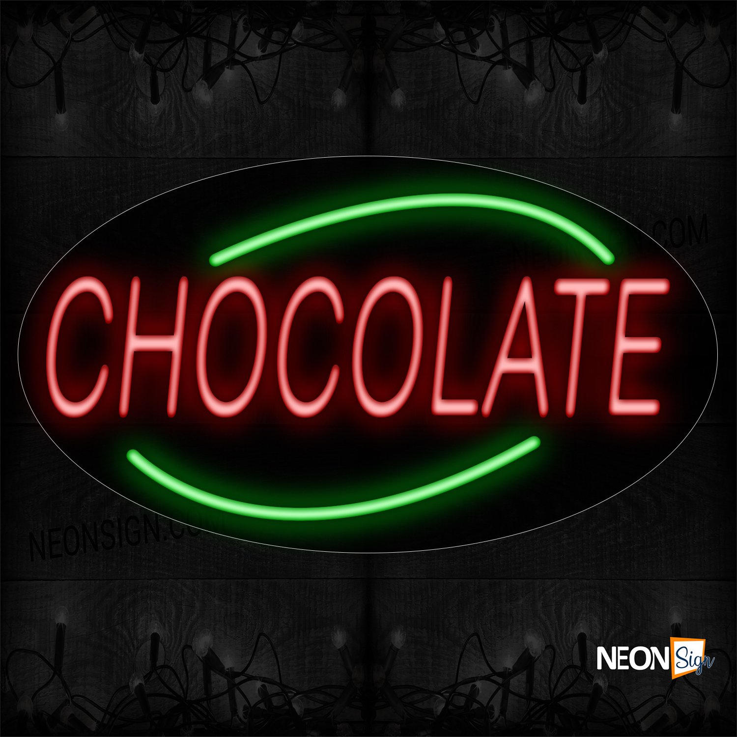Image of 14332 Chocolate With Arc Border Neon Sign_17x30 Contoured Black Backing