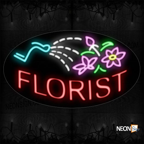 Image of 14343 Florist With Flower Logo Neon Sign_17x30 Contoured Black Backing