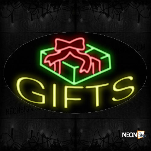 Image of 14346 Gifts With Logo Neon Sign_17x30 Contoured Black Backing