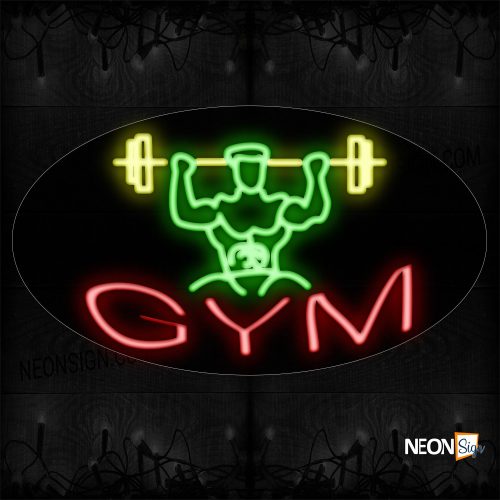 Image of 14350 Gym With Logo Neon Sign_17x30 Contoured Black Backing