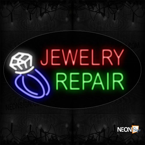 Image of 14351 Jewelry Repair With Contoured black backing Neon Sign_17x30 Contoured Black Backing