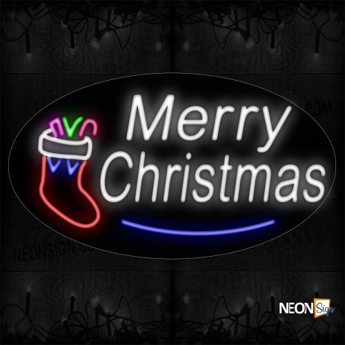 Image of 14355 Merry Christmas With Wavy Line Neon Sign_17x30 Contoured Black Backing