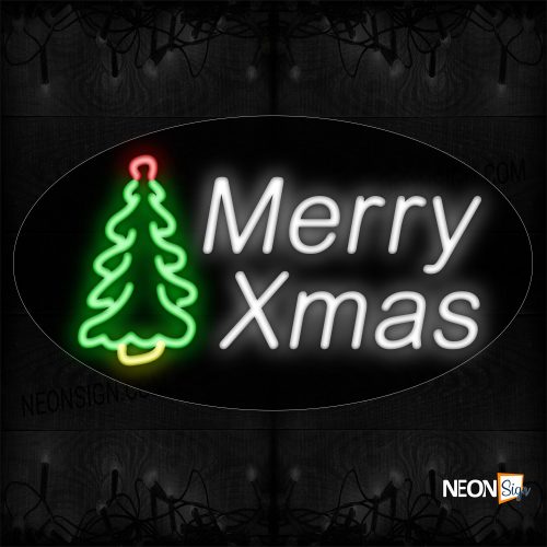 Image of 14356 Merry Xmas In White With Logo Neon Sign_17x30 Contoured Black Backing