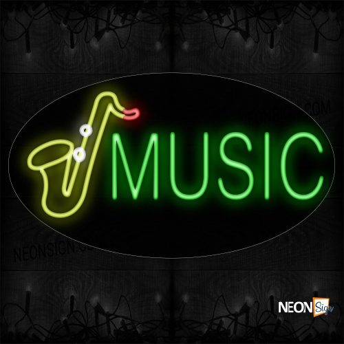 Image of 14358 Music With Saxophone Instrument Neon Sign_17x30 Countoured Black Backing