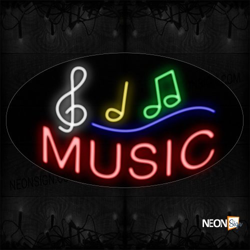 Image of 14361 Music With Notes Neon Sign_17x30 Countoured Black Backing