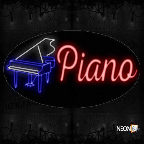 Image of 14365 Piano In Red With Logo Neon Sign_17x30 Countoured Black Backing