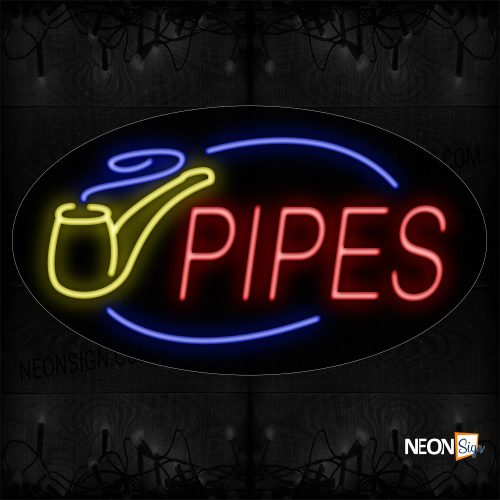 Image of 14366 Pipes With Circle Border and logo Neon Sign_17x30 Contoured Black Backing