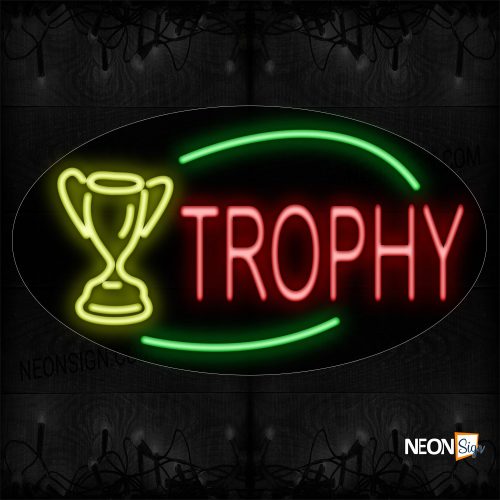 Image of 14378 Trophy In Red With Logo And Blue Arc Border Neon Sign_17x30 Contoured Black Backing