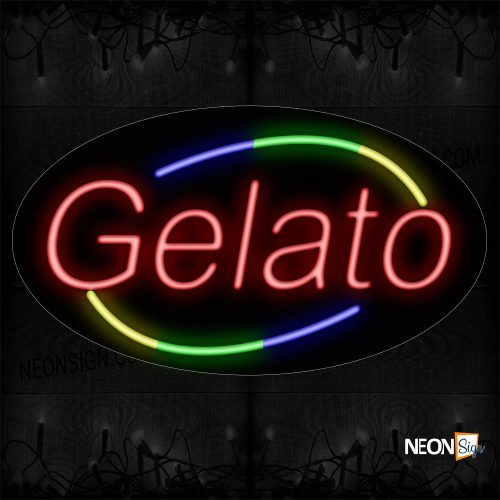 Image of 14388 Gelato With Colorful Arc Border Neon Sign_17x30 Contoured Black Backing