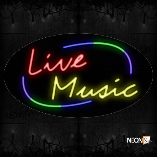 Image of 14392 Live Music With Colorful Arc Border Neon Sign_17x30 Countoured Black Backing