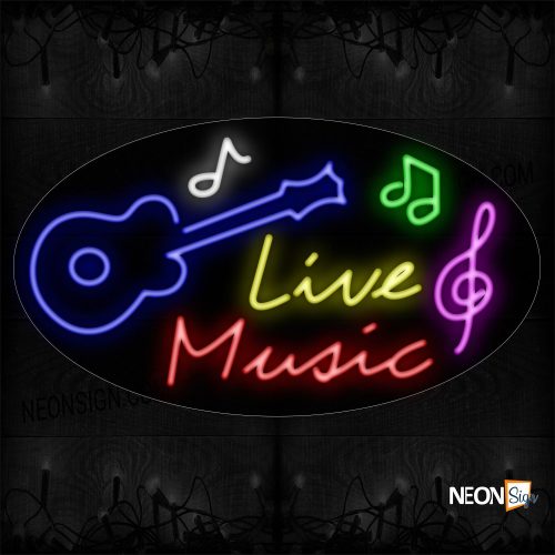 Image of 14393 Live Music With Guitar Logo Neon Sign_17x30 Countoured Black Backing
