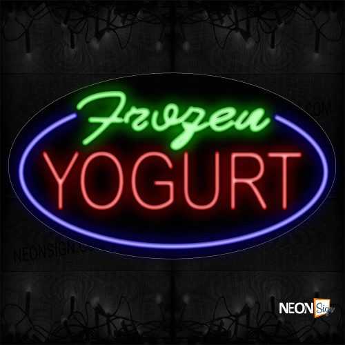 Image of 14411 Frozen Yogurt With Circle Border Neon Sign_17x30 Contoured Black Backing